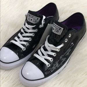 converse black sequin trainers